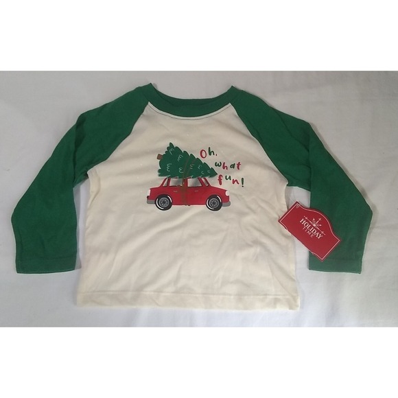 Holiday Time Other - Toddler Christmas T-shirt 2T Long‎ Sleeve Oh What Fun Green Cream NEW WITH TAGS